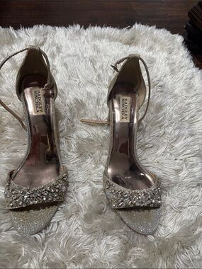 Badgley Mischka Metallic Gold Crystal Strap Heels
